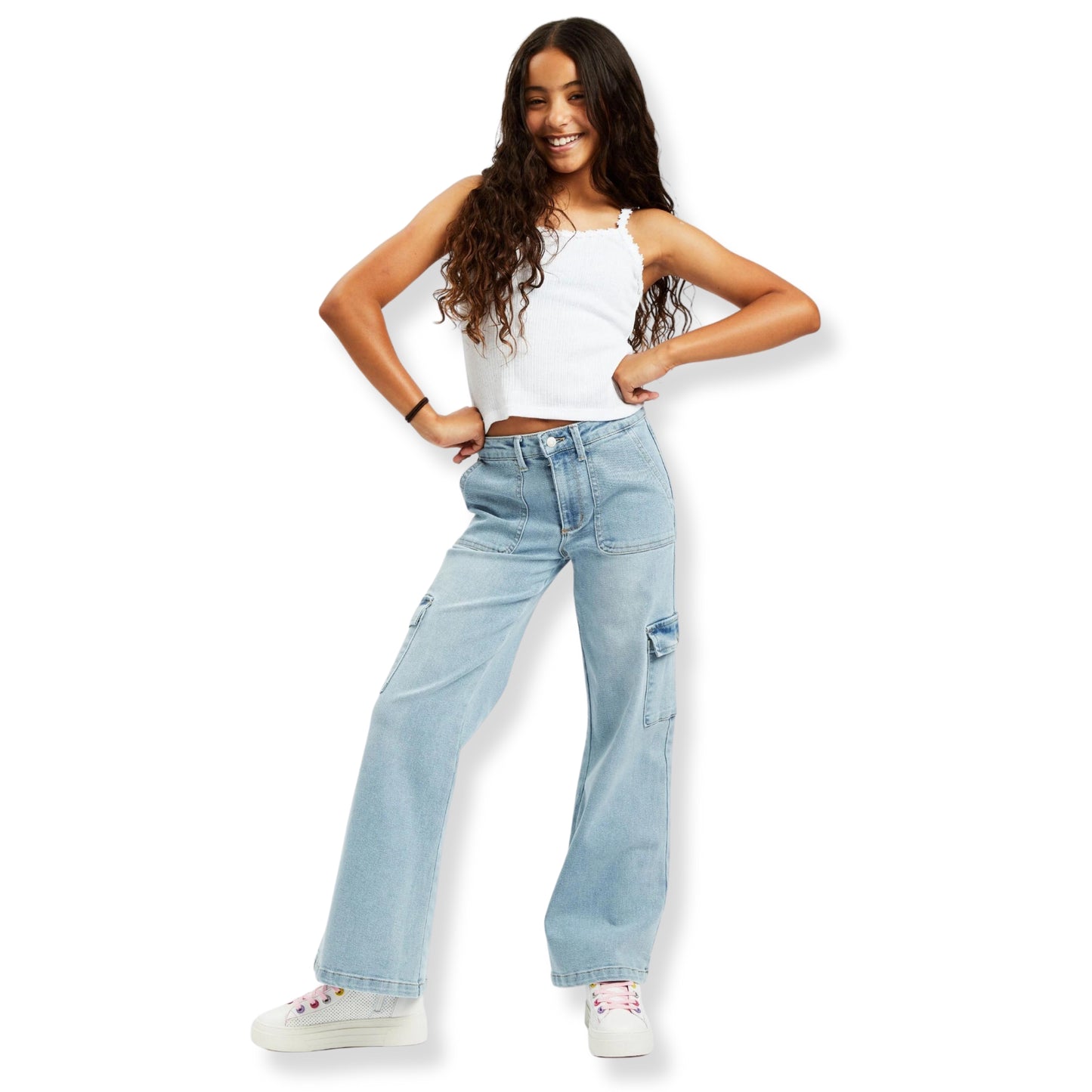 Tractr Light Indigo Patch Pocket Cargo Straight Jeans - a Spirit Animal - jeans active March 2024 bottoms denim