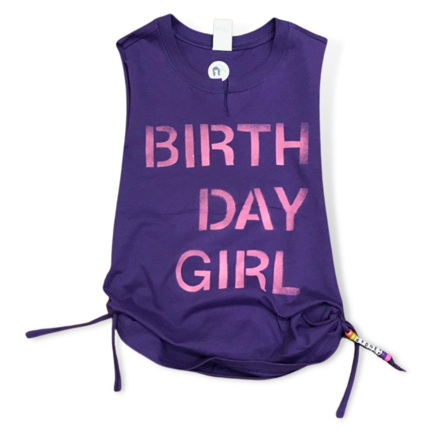 Birth Day Girl Custom Deep Notch Side Slashed w/ Name String Tank - a Spirit Animal - Custom Tank active January 2024 adult Ali & Joe