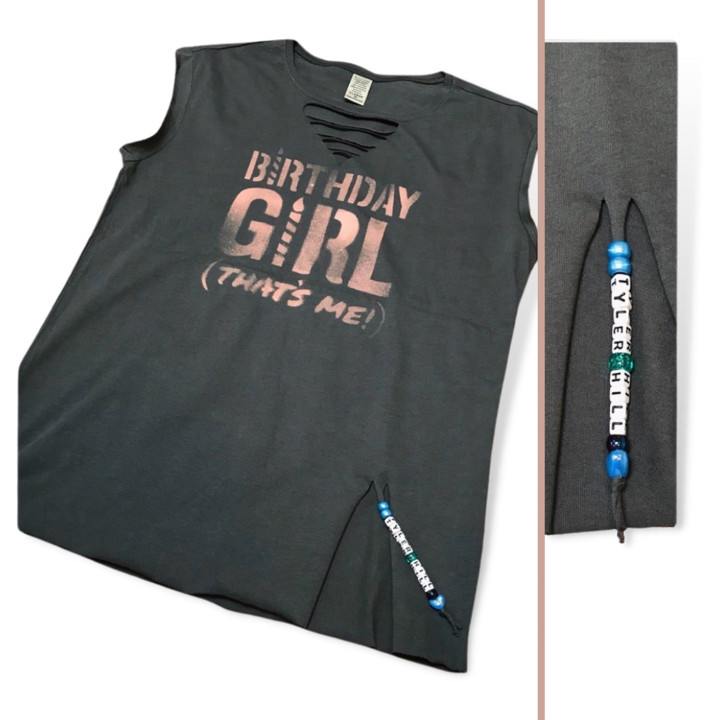 Birth Day Girl Custom Deep V Ribbon with Name String Tank - a Spirit Animal - Custom Tank active January 2024 adult Ali & Joe