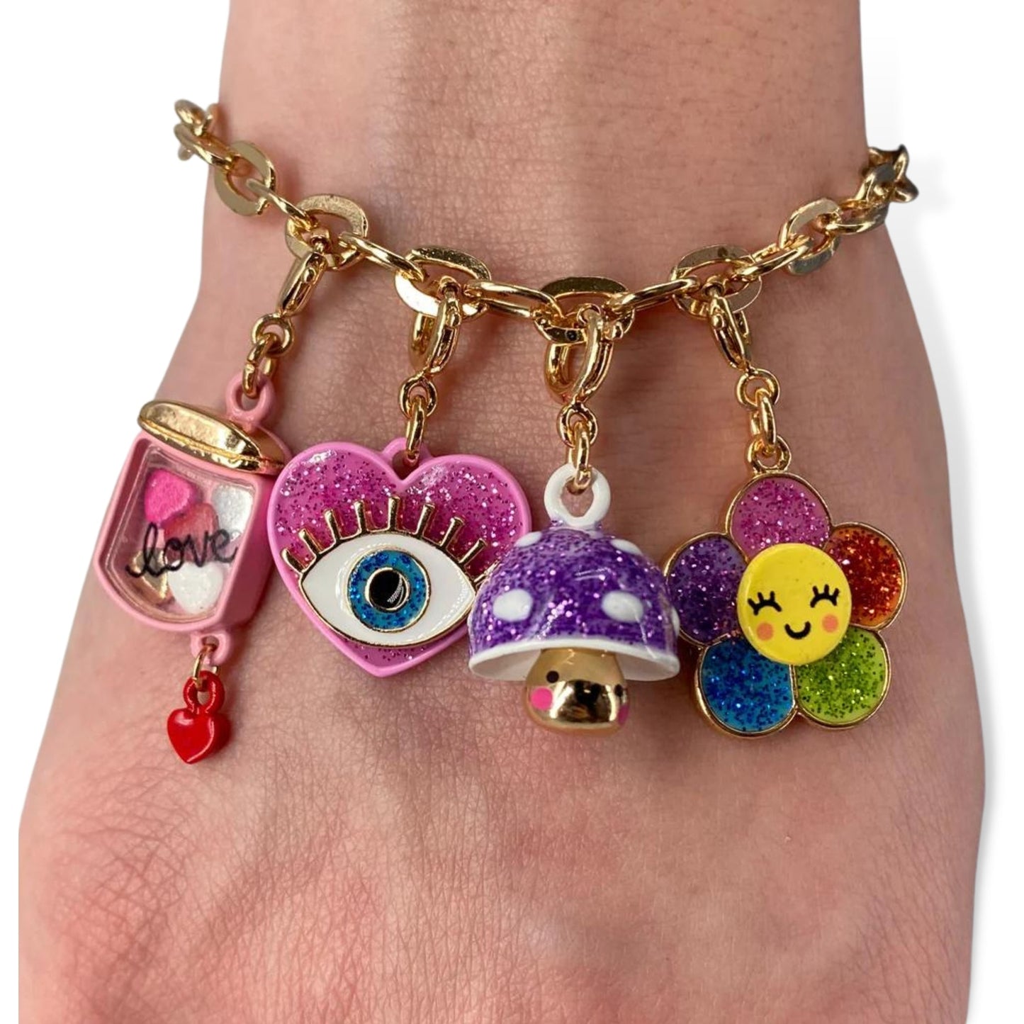 Charm it! Gold Glitter Happy Flower Charm - a Spirit Animal - Charms accessories active September 2023 Charm it!