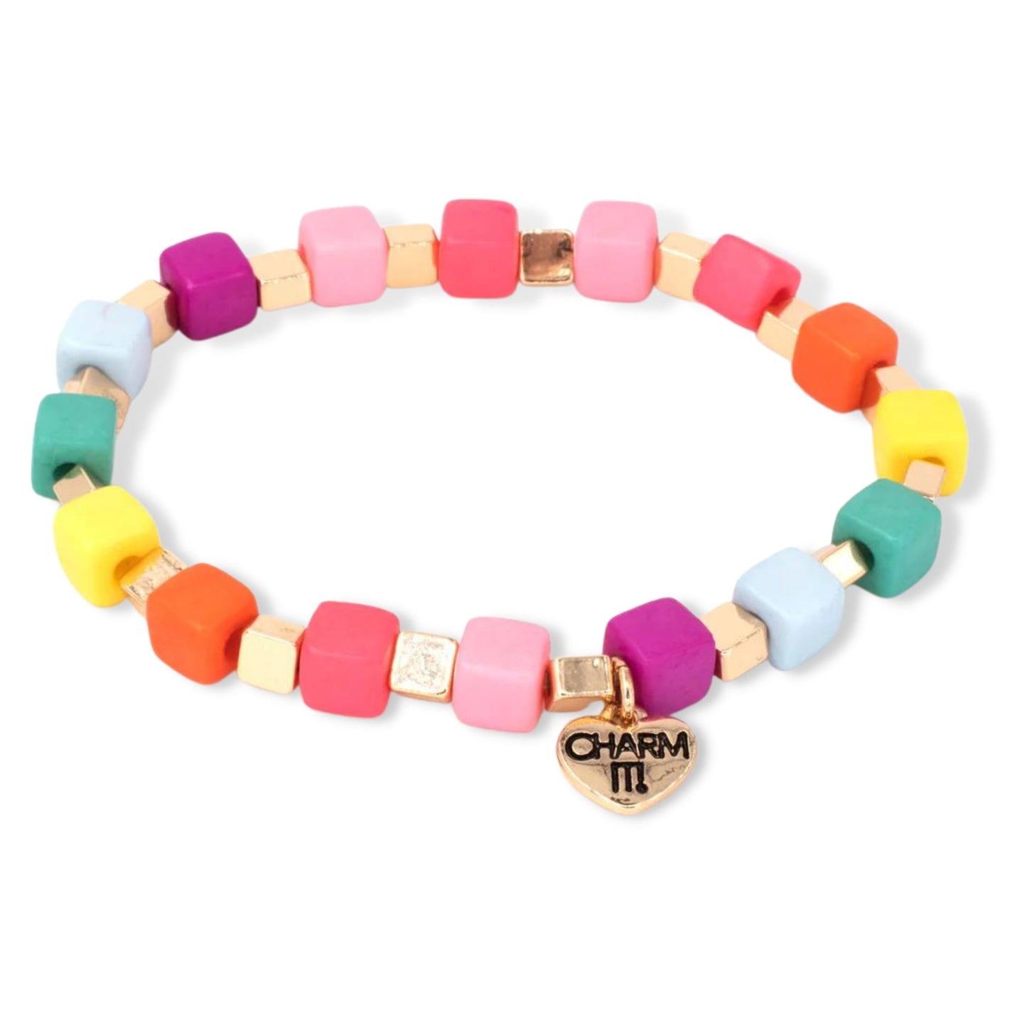Charm it! Gold Multi Cube Stretch Bead Bracelet - a Spirit Animal - Bracelets accessories active September 2023 bracelets