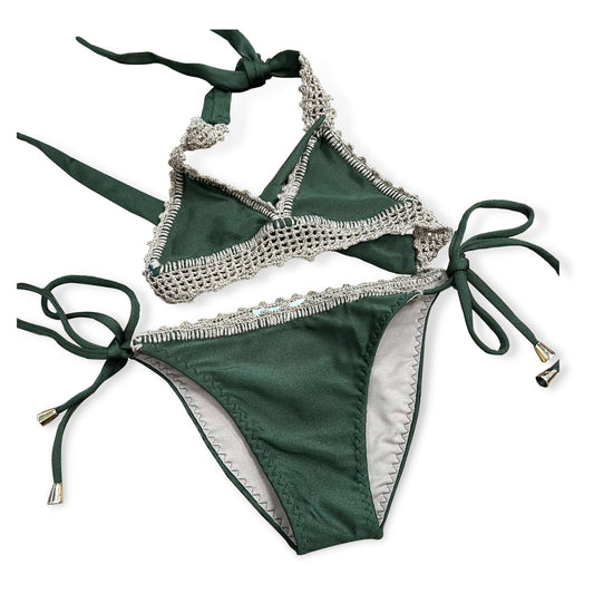 Dalai Green with Beige Crochet Joana Bikini - a Spirit Animal - swim active December 2023 bikini Dalai