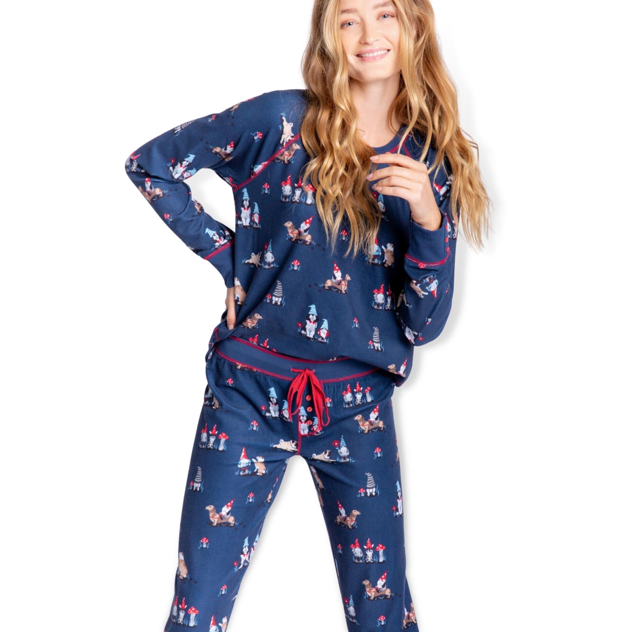 PJ Salvage Navy Gnomies Long Sleeve Pajama Set a Spirit Animal