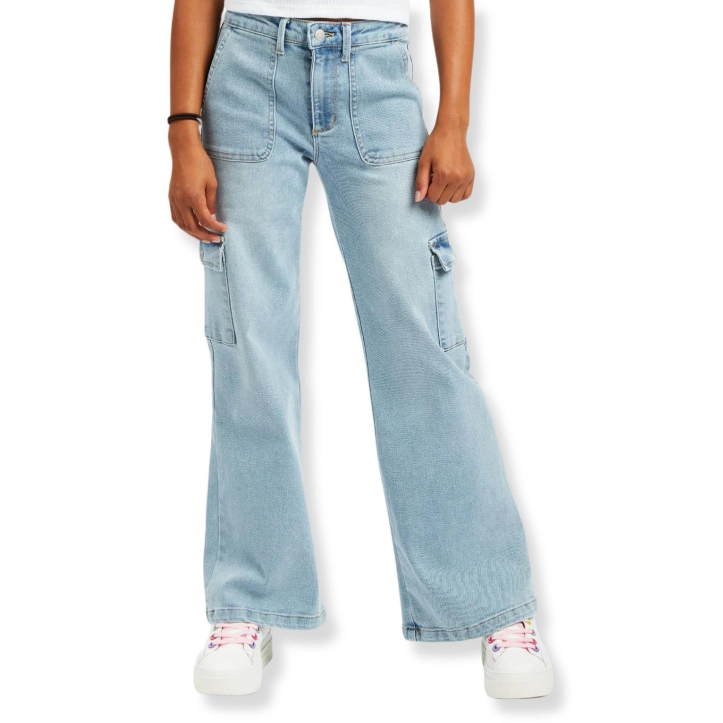 Tractr Light Indigo Patch Pocket Cargo Straight Jeans - a Spirit Animal - jeans active March 2024 bottoms denim
