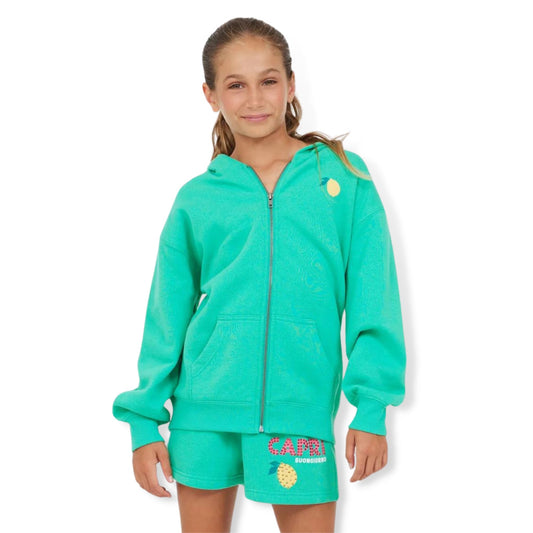 Vintage Havana Surf Green Oversized Zip Stone Capri Hoody - a Spirit Animal - Hoodie active December 2023 Green Hoodie