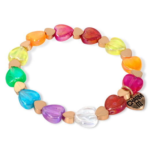 Charm it! Gold Rainbow Heart Bead Stretch Bracelet - a Spirit Animal - Bracelets accessories active September 2023 bracelets