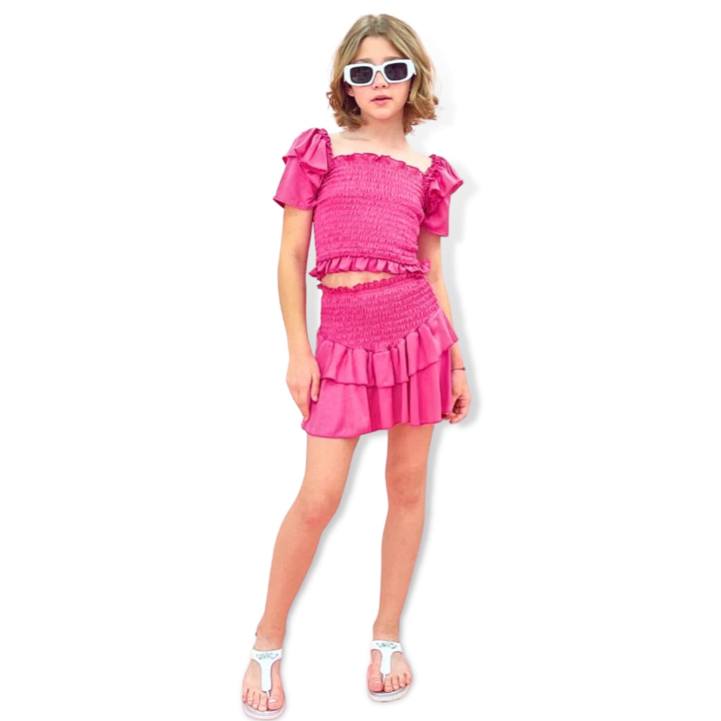 Cheryl Kids Baby Pink Tencel Ruffle Smock Skirt - a Spirit Animal - Skirt active June 2023 Baby Pink bottoms
