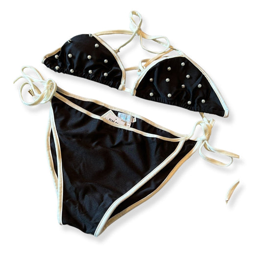 Dalai Black and White with Pearls Dot Luara Bikini Set - a Spirit Animal - bikini active March 2024 bikini black