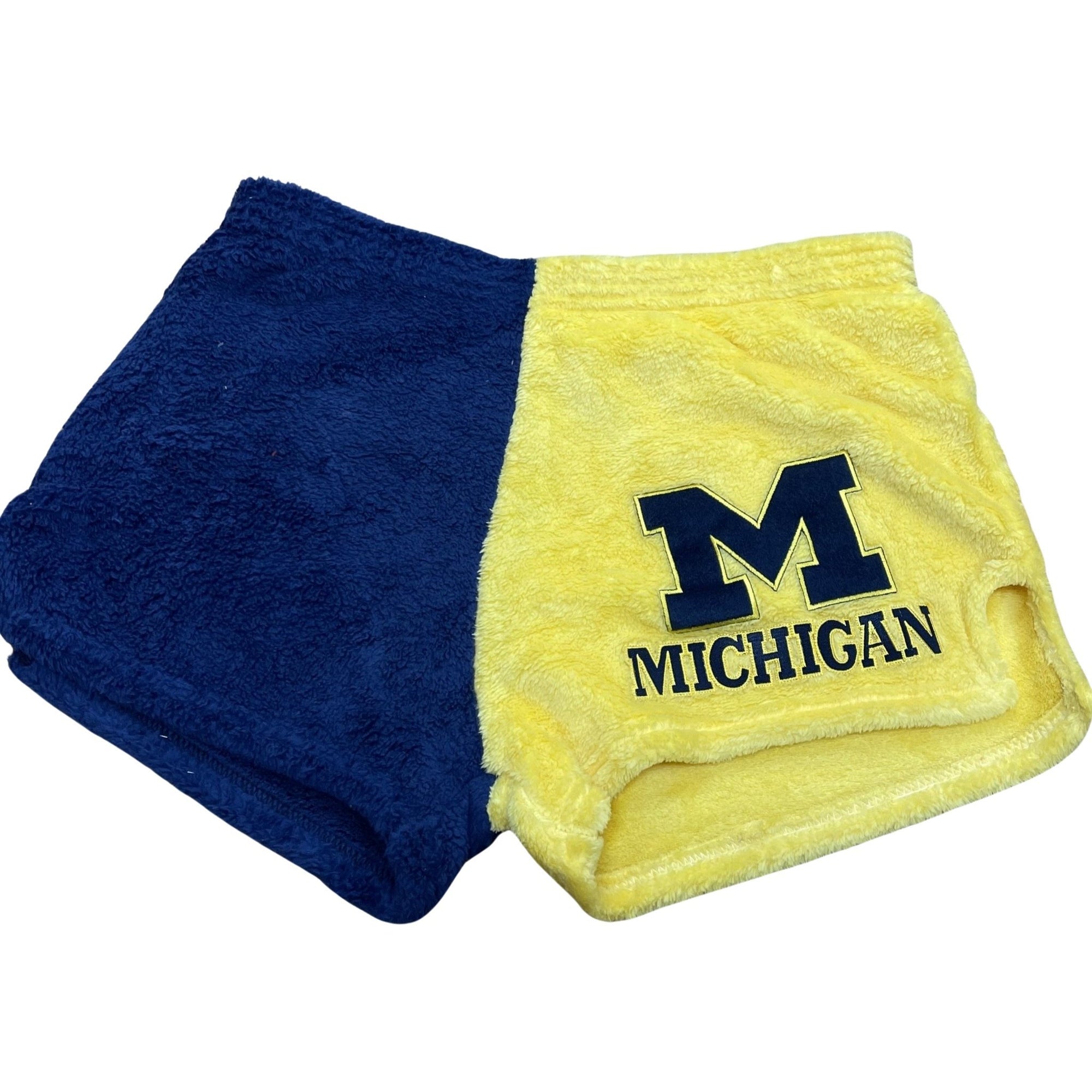 Fuzzy Plush Custom Patched College Shorts - a Spirit Animal - Camp Shorts Blue Camp Camp Shorts