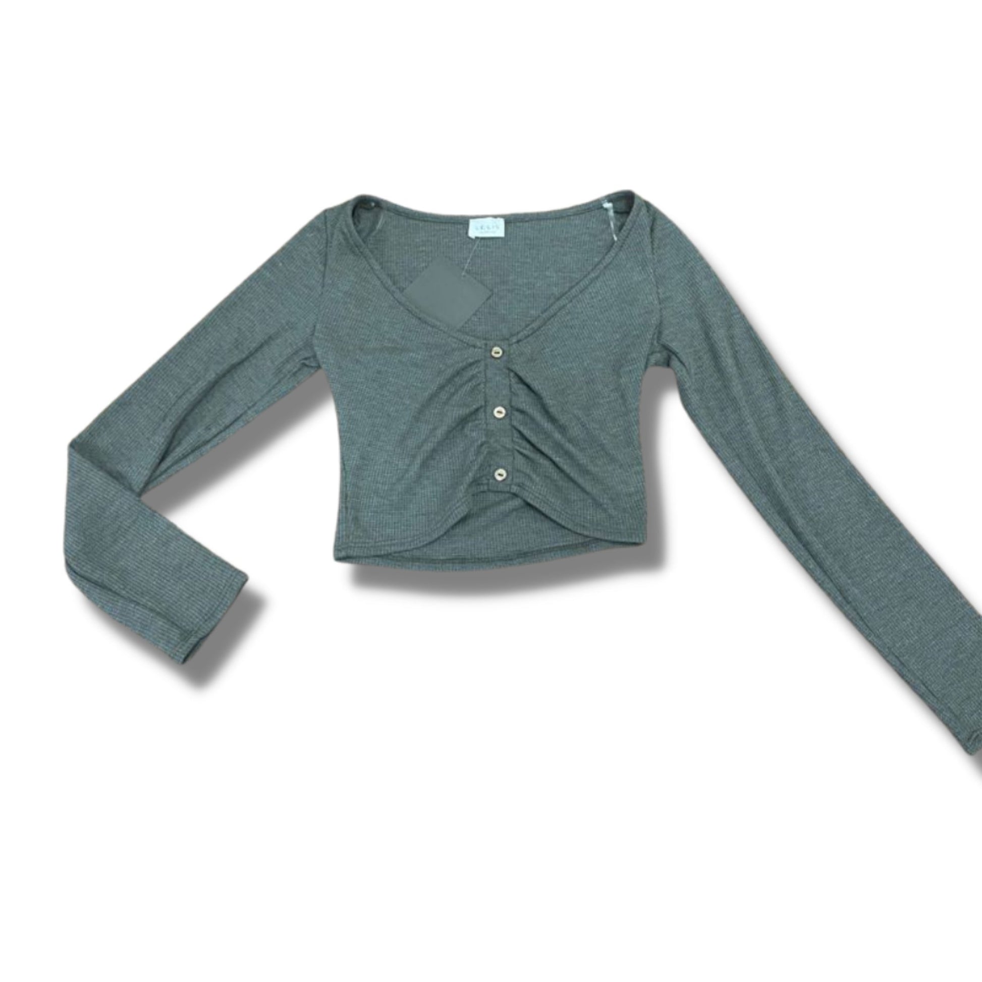 Le lis Olive Button Detail Long Sleeve Crop Top - a Spirit Animal - Long Sleeve Top $30-$45 crop Large