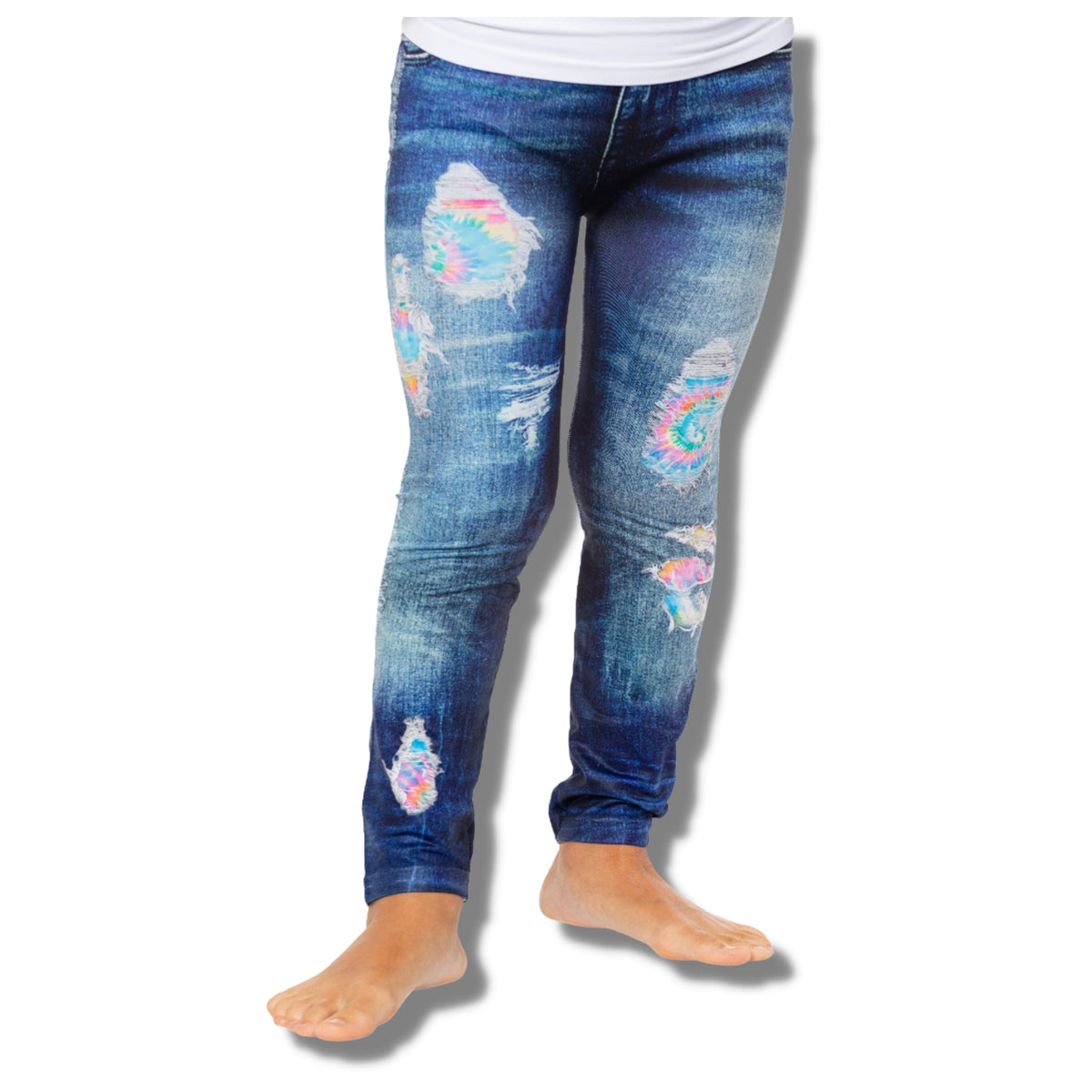 Malibu Sugar Little Girl&#39;s Denim Jean Printed Leggings w/ Tie Dye Patches (4-6x) - a Spirit Animal - leggings $45-$60 bottoms denim