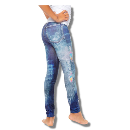 Malibu Sugar Little Girl's Denim Jean Printed Leggings w/ Tie Dye Patches (4-6x) - a Spirit Animal - leggings $45-$60 bottoms denim