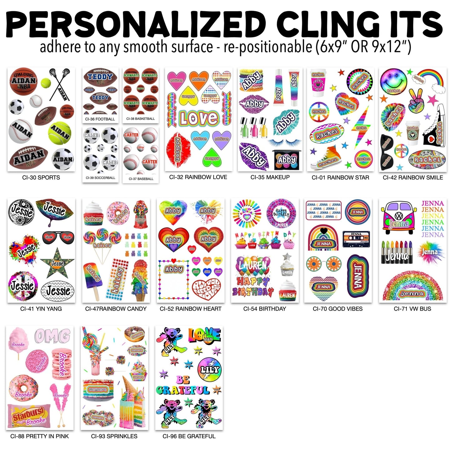 Personalized Cling Its Sheets - a Spirit Animal - Camp Camp and Name Stickers decals