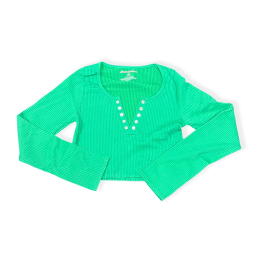 Suzette GUC Green Long Sleeve Rib Henley with Snap Crop - a Spirit Animal - Long Sleeved Top active November 2023 crop Green