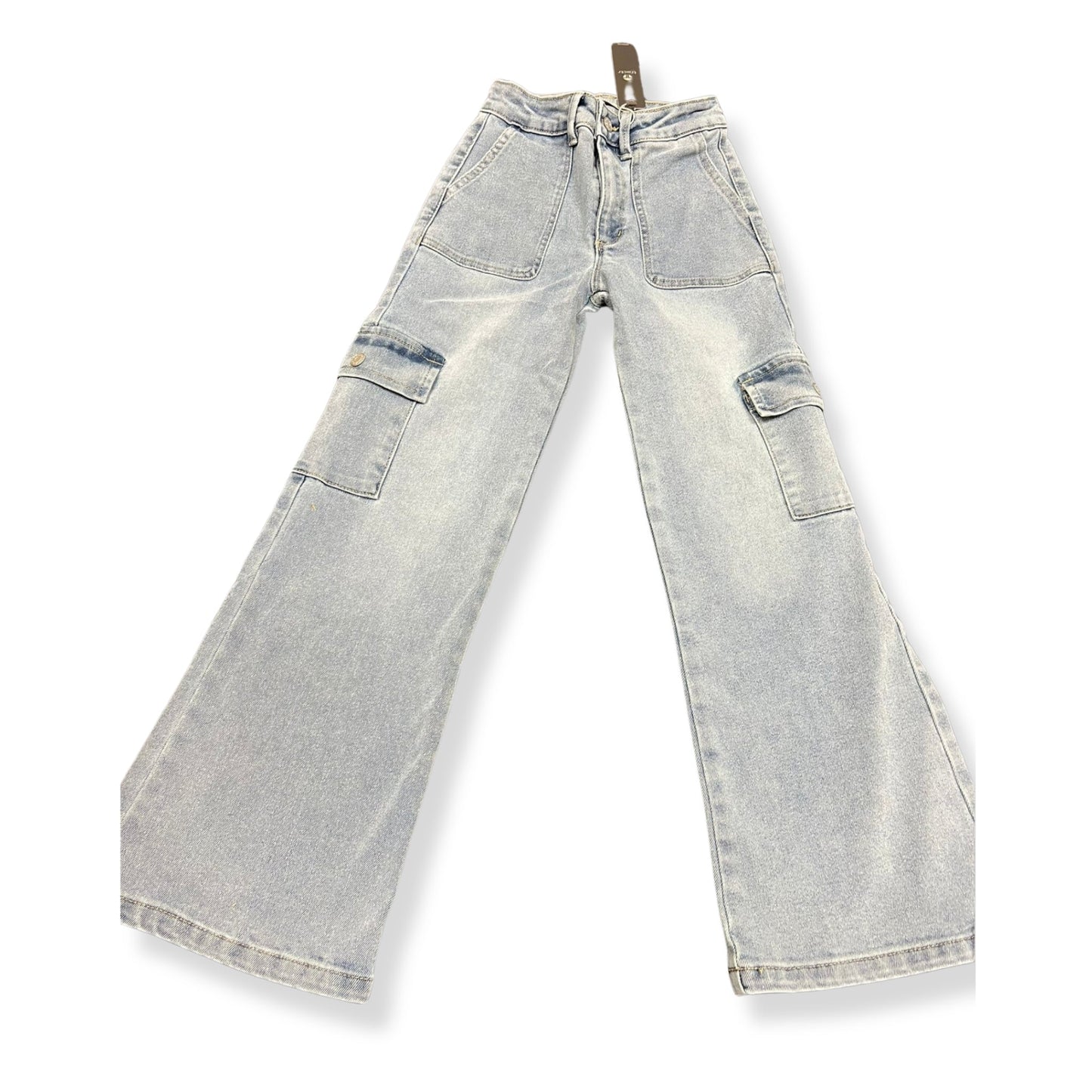 Tractr Light Indigo Patch Pocket Cargo Straight Jeans - a Spirit Animal - jeans active March 2024 bottoms denim