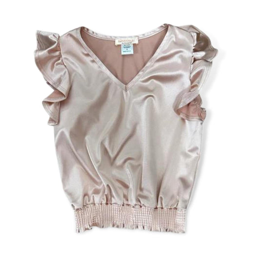 Tweenstyle Blush Knit Shine V-neck Smocked Hem Top W/ Flutter Sleeve - a Spirit Animal - Tops $60-$90 Apparel Blush