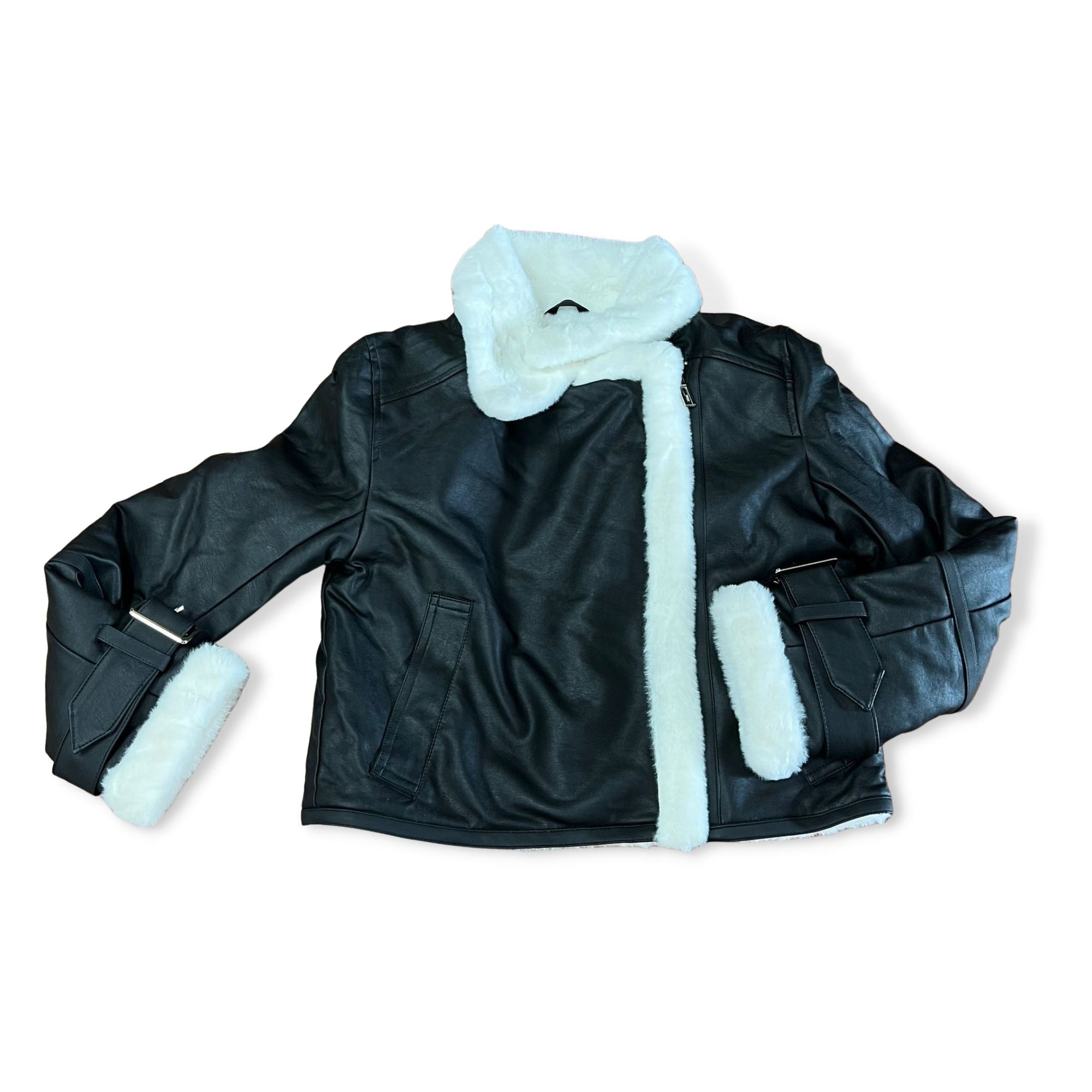 Vintage Havana Black Faux Leather Fur Lined Moto Jacket - a Spirit Animal - Jackets active August 2023 black Jackets